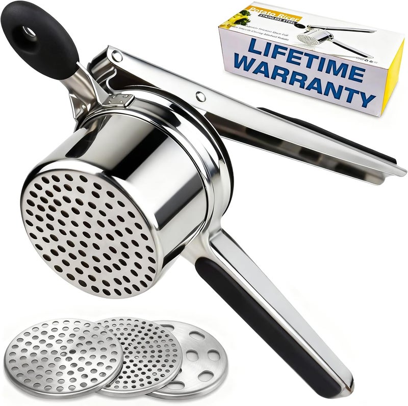 AIDOIT Potato Ricer, Large 15oz Potato Ricer Heavy Duty Stainless Steel Potato Masher with 3 Interchangeable Discs for Smooth and Fluffy Mashed Potatoes - Image 1